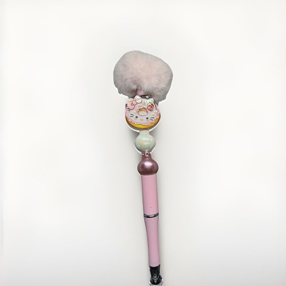 Pink Hello Kitty Cat Donut Beaded Pen Pom Pom Handmade Novelty Planner Pen Gift